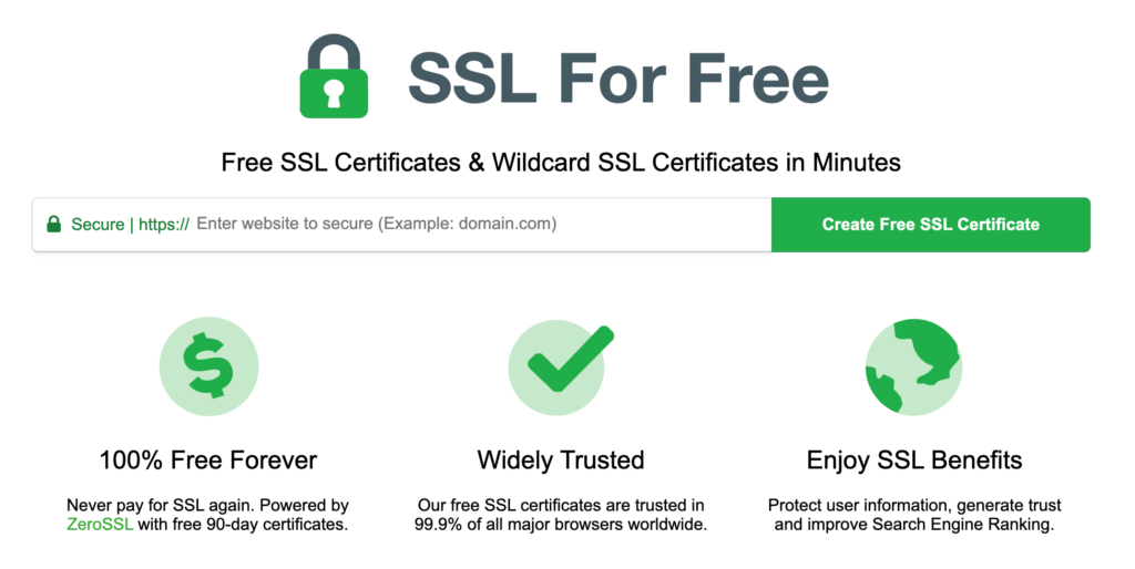 SSL For Free homepage.