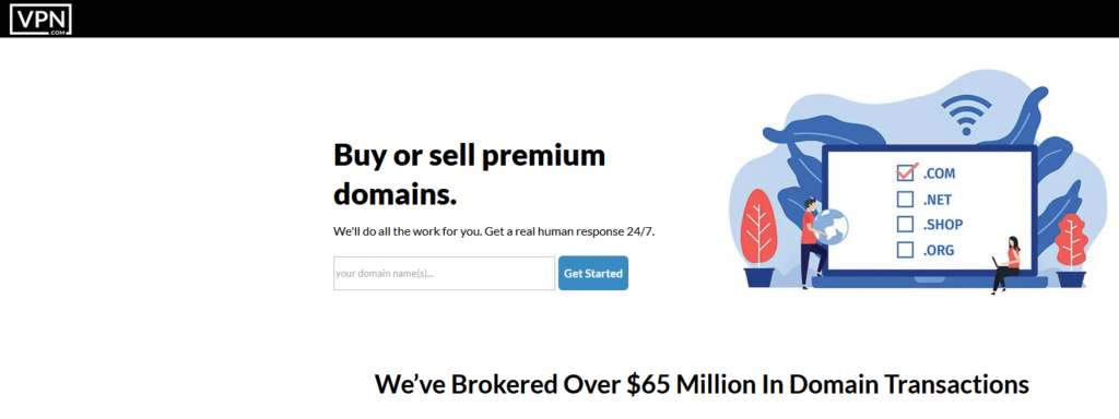 VPN domain broker homepage.