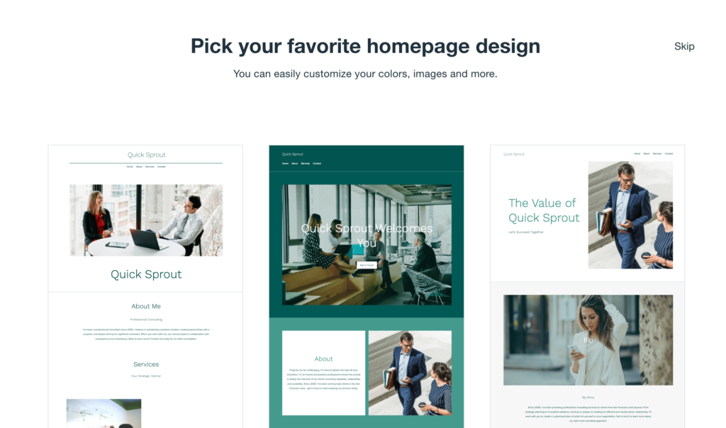 Wix pick your favorite homepage design example.