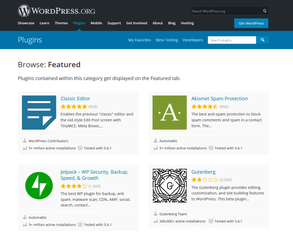 WordPress plugins screen.