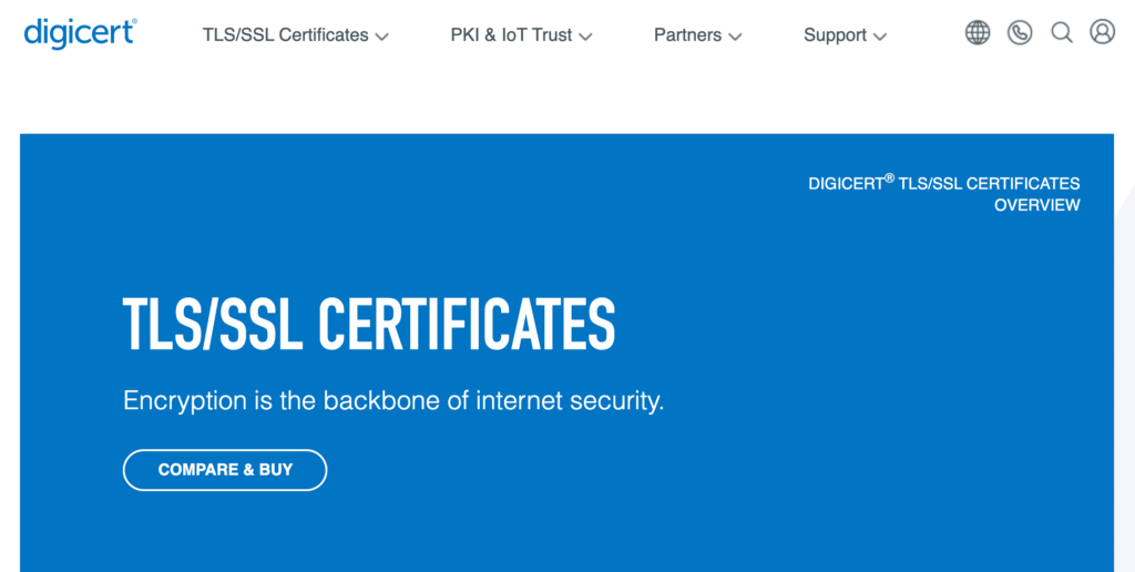 DigiCert TLS/SSL certificates homepage.