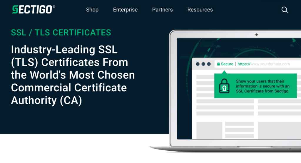 Sectigo SSL/TSL certificates homepage.