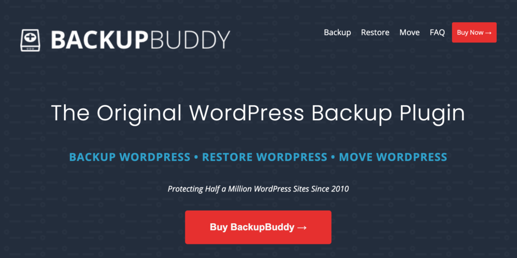 Backup Buddy WordPress backup plugin homepage.