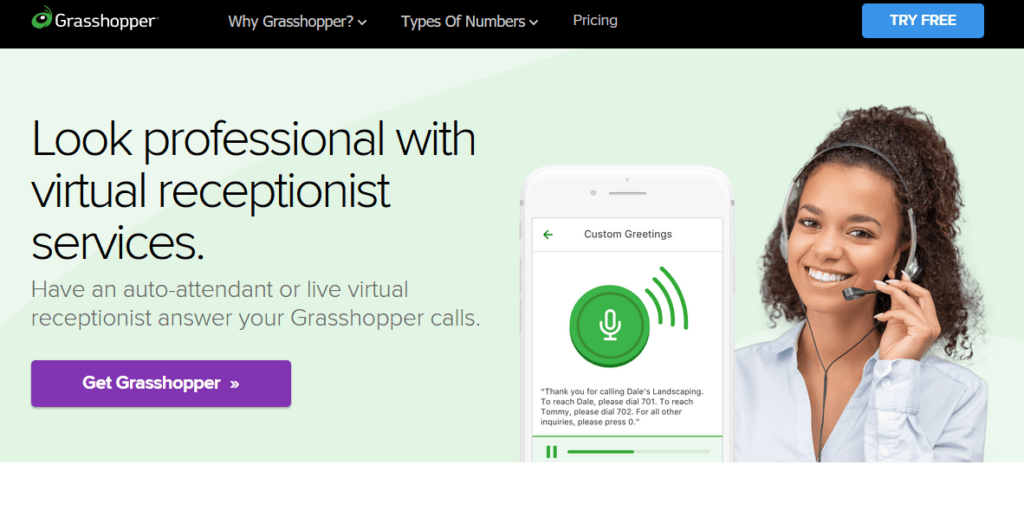 Grasshopper virtual receptionist service landing page