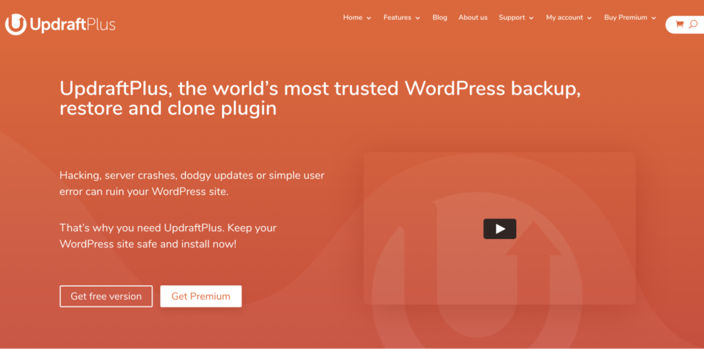 UpdraftPlus backup plugin homepage.