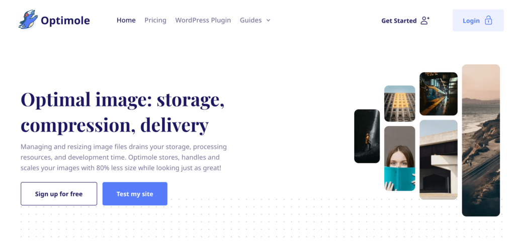 Optimal image storage, compression, and delivery solution homepage.