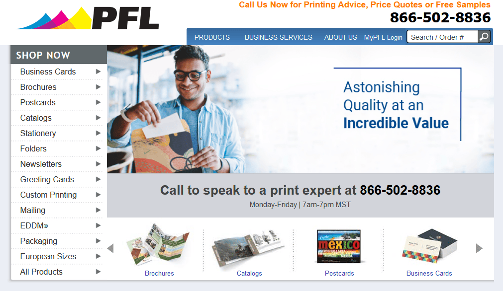 PrintingForLess homepage.
