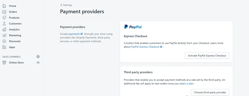 Shopify ecommerce platform payment providers feature example.