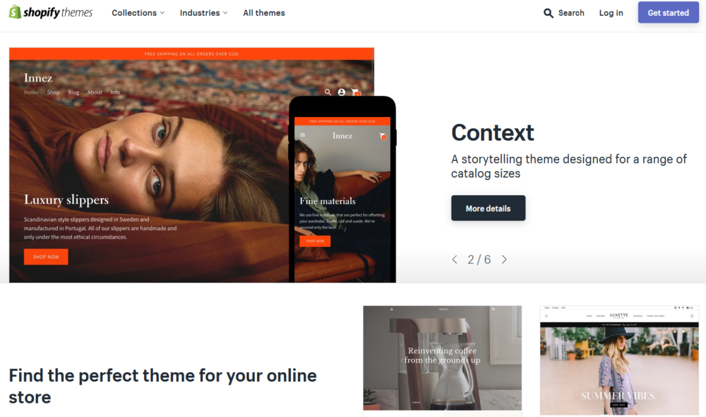 Shopify ecommerce platform website theme feature example.