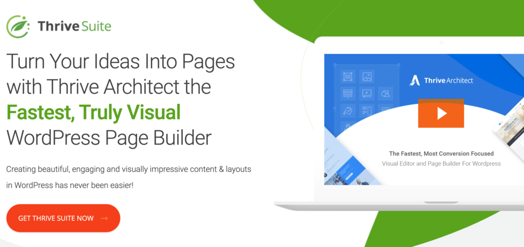 Thrive Architect visual page builder for WordPress homepage.