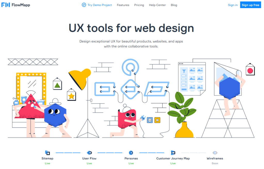 Flowmapp UX tools for web design homepage.