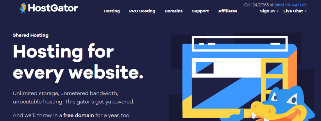 HostGator home page.