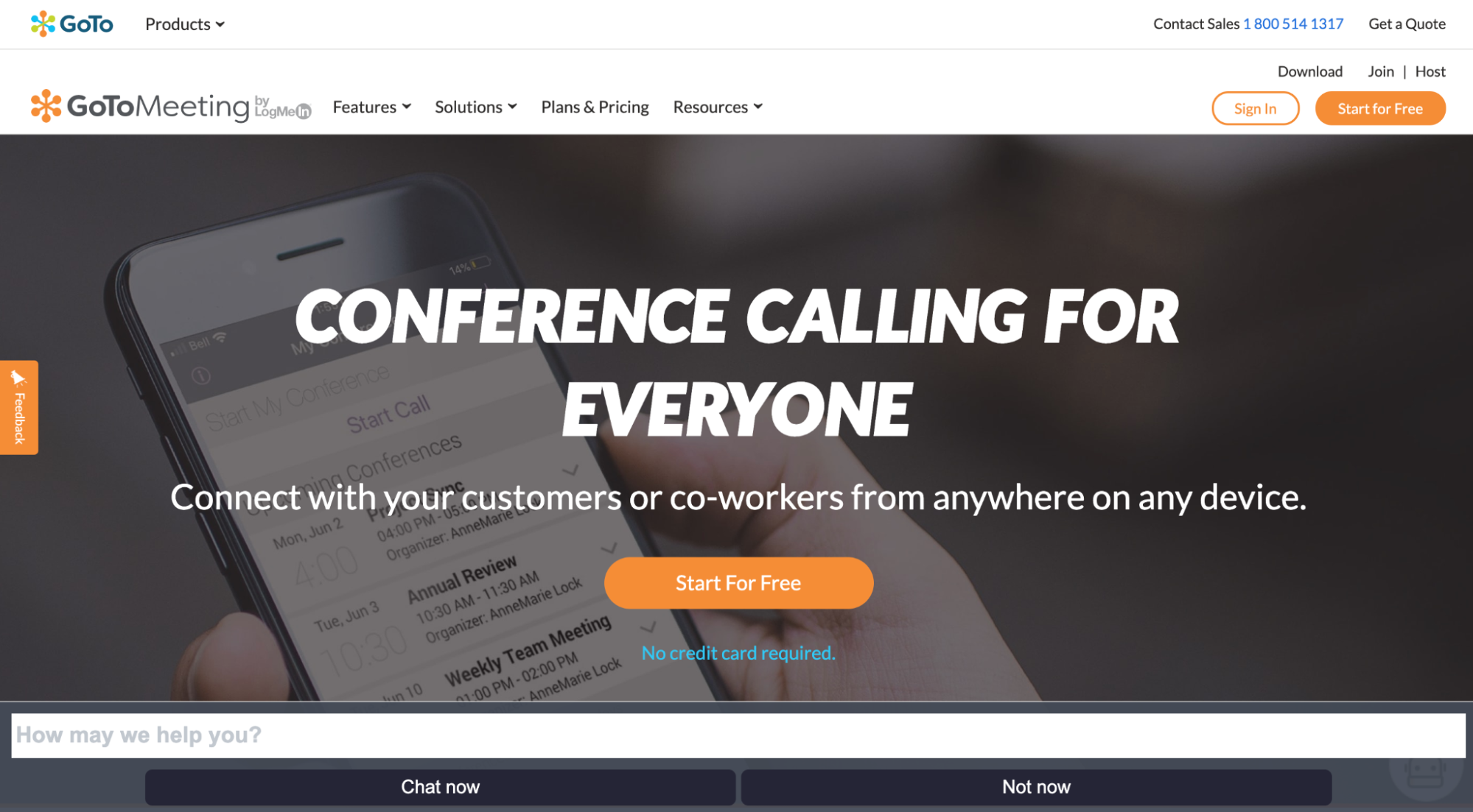 GoToMeeting conference calling start for free page.