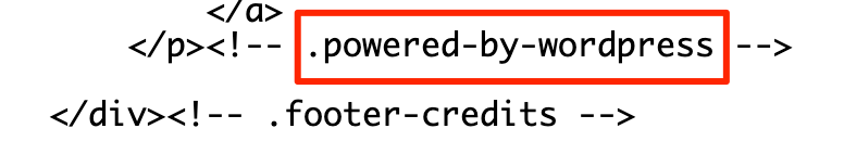 Powered by WordPress default text in footer example.