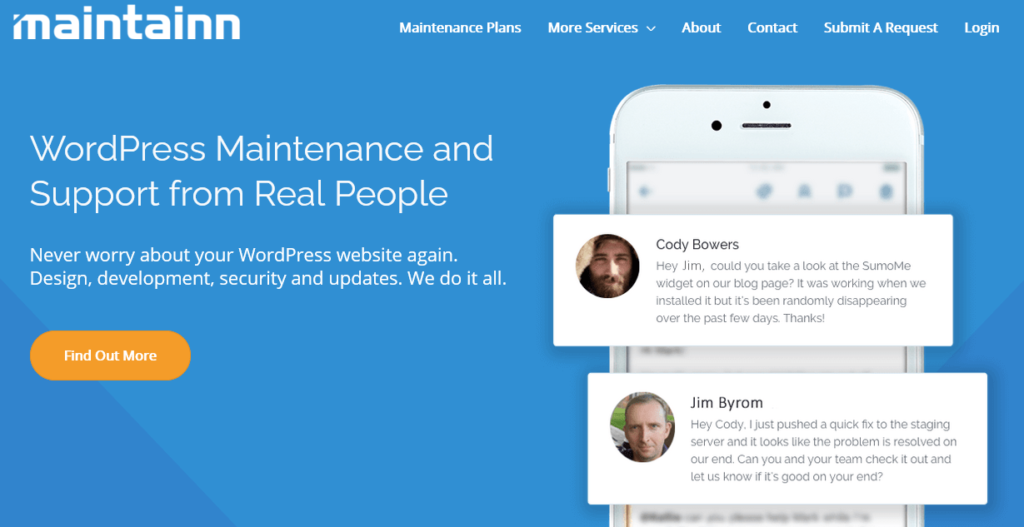 Maintainn WordPress maintenance and support get started homepage.