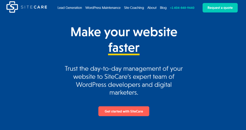 WP Site Care WordPress maintenance and management solution sign up homepage.