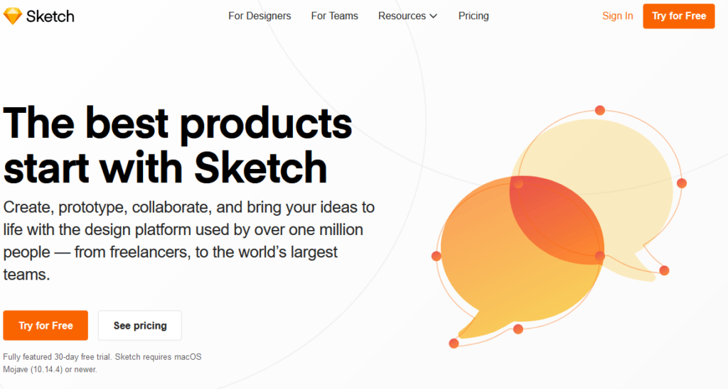 Sketch design platform and design tools homepage.