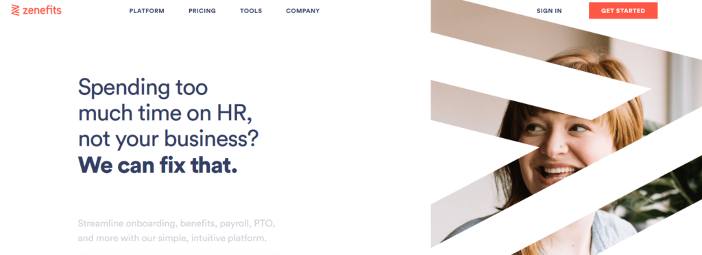 Zenefits homepage.