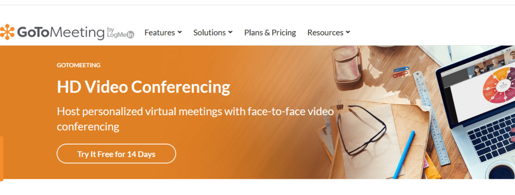 GoToMeeting HD Video Conferencing free for 14 day trial page.