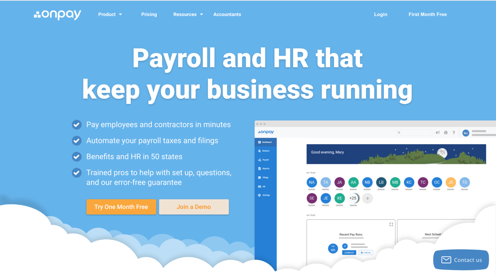 OnPay payroll processing solution homepage.