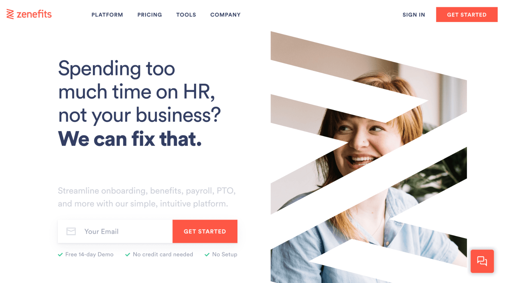 Zenefits HR software homepage.