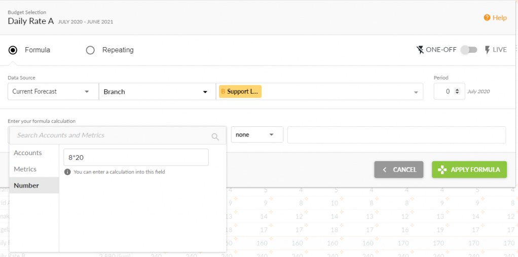 Calxa changing formula to hourly rate in the number field example