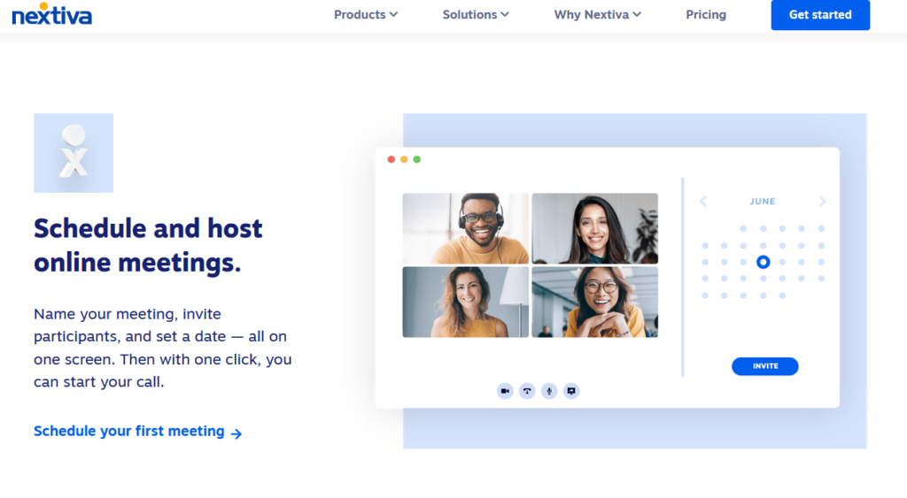Nextiva schedule and host online meetings page.