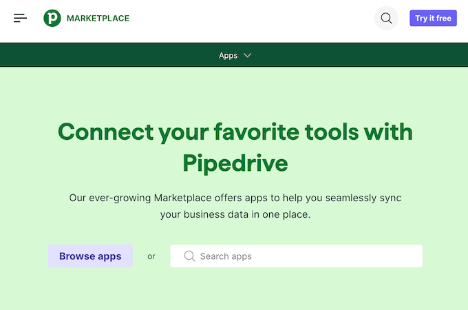 Pipedrive Marketplace landing page