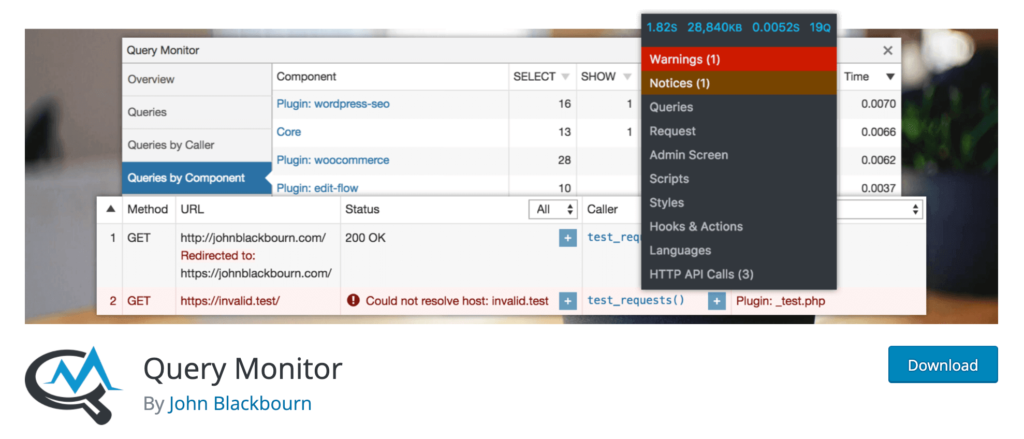 Query Monitor WordPress error solution homepage.