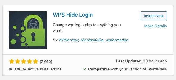WPS hide login plugin install now screen