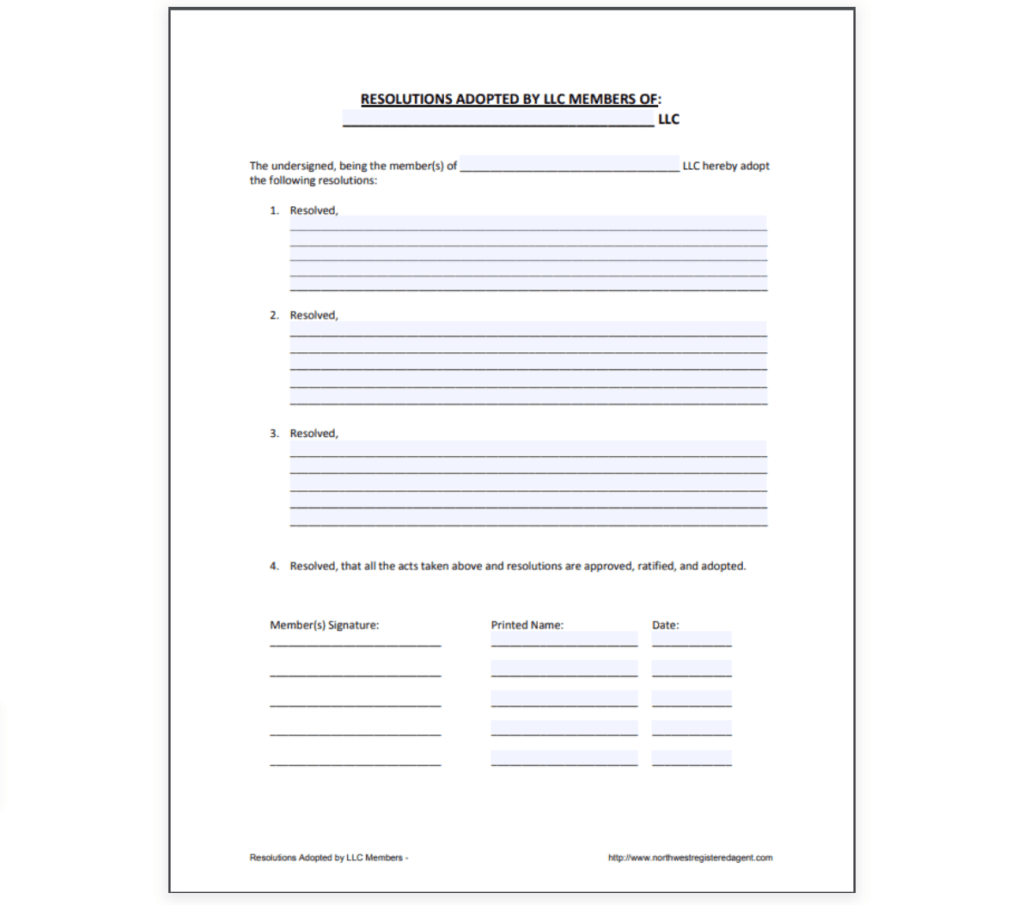 Northwest Registered Agents example resolution document