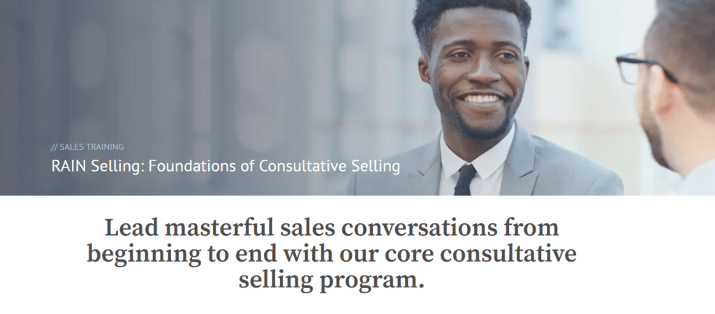 RAIN Selling: Foundations of consultative Selling homepage.