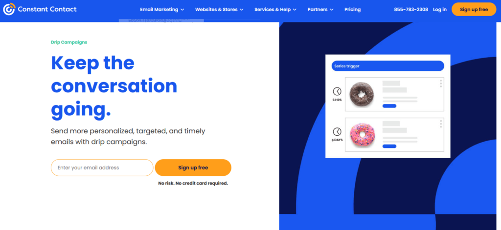 Constant Contact marketing automation software home page.