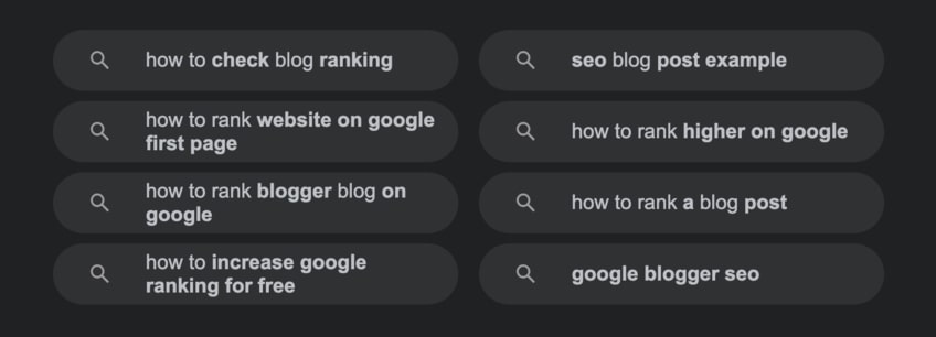Google search suggestions for SEO blog ranking