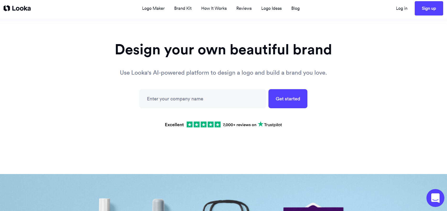 Looka brand builder homepage.