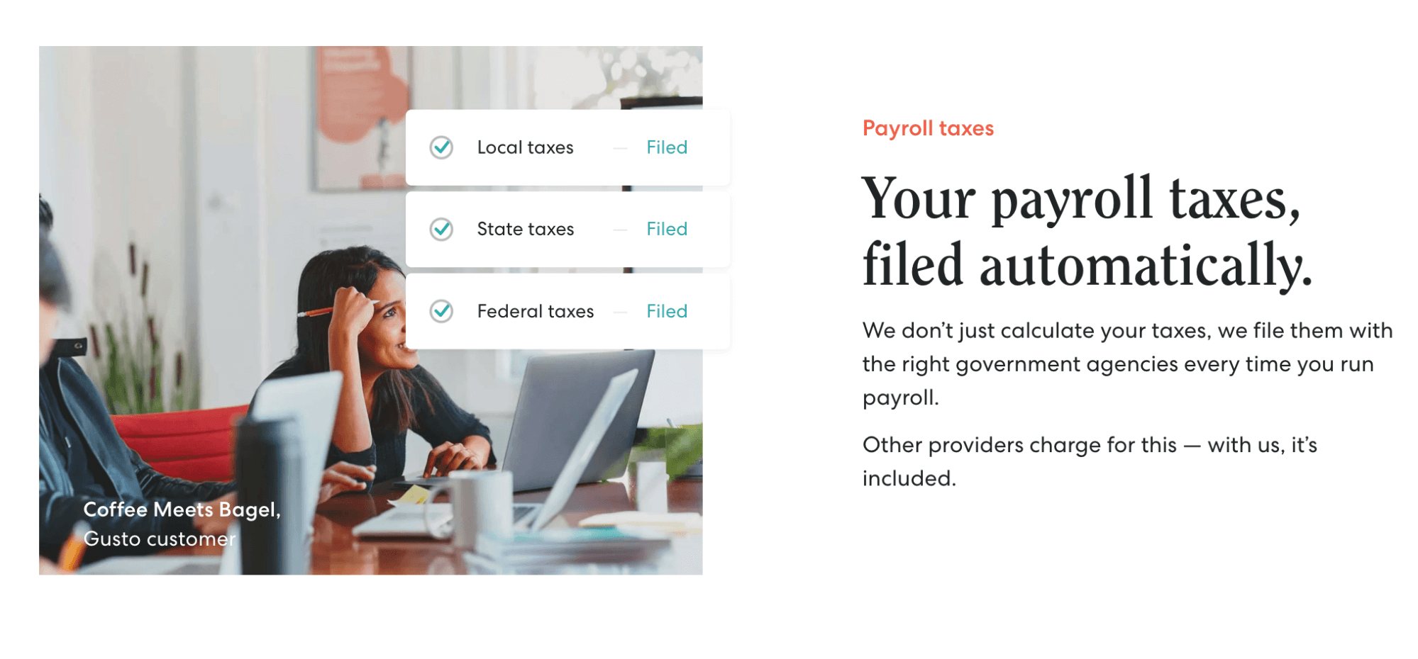 Gusto payroll taxes filed automatically page.