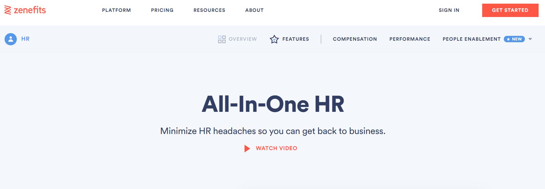 Zenefits HR solution homepage.