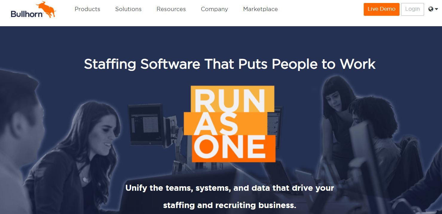 Bullhorn recruiting and onboarding software homepage.