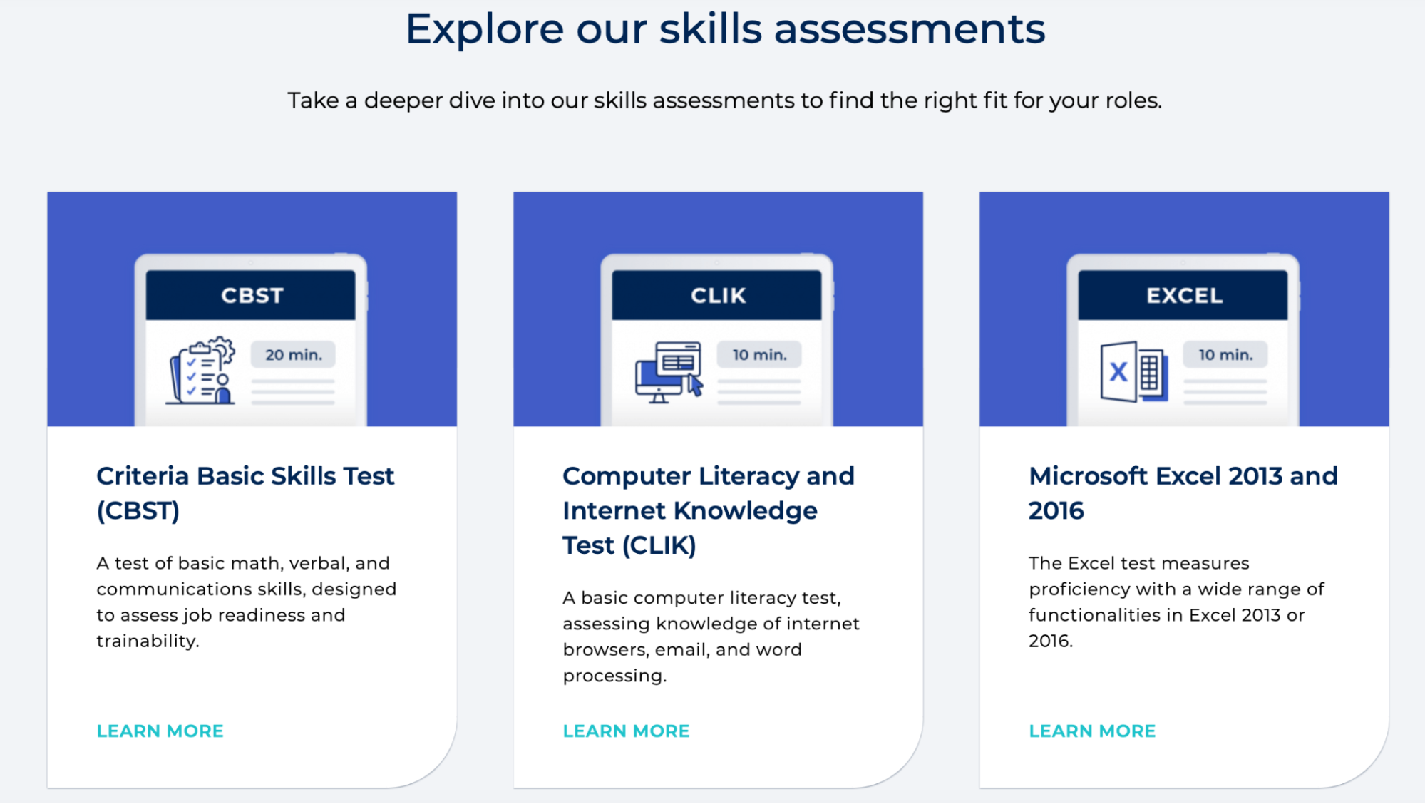 Criteria explore our skills assessments page.