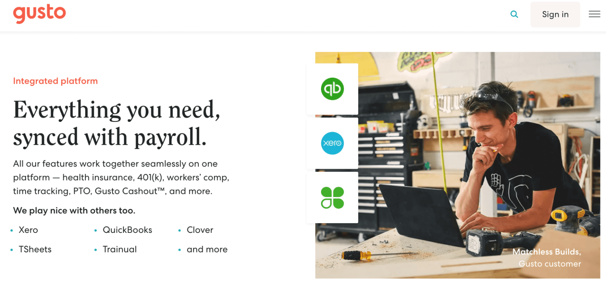 Gusto payroll services everything you need, synced with payroll page.