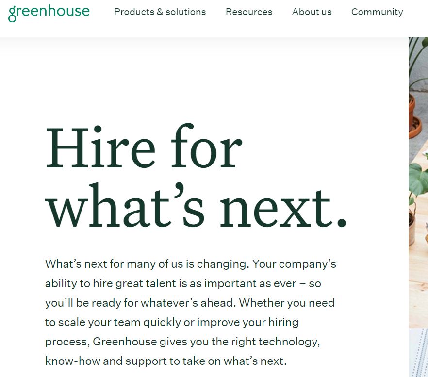 Greenhouse recruiting and onboarding solutions homepage.