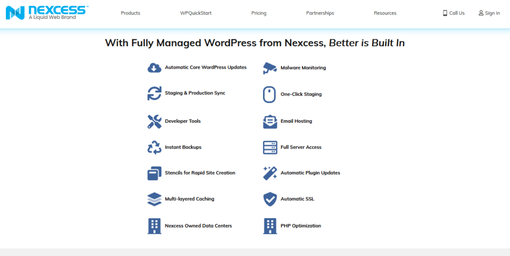 Nexcess managed WordPress hosting service homepage.