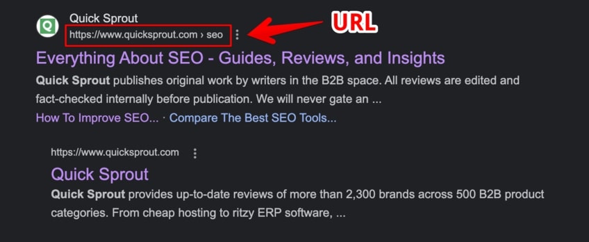 Example of Quick Sprout URL for SEO