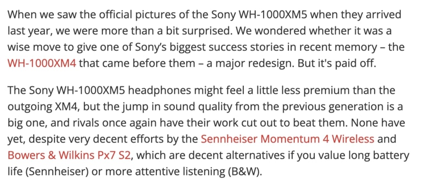 Excerpt from a Sony headphone review