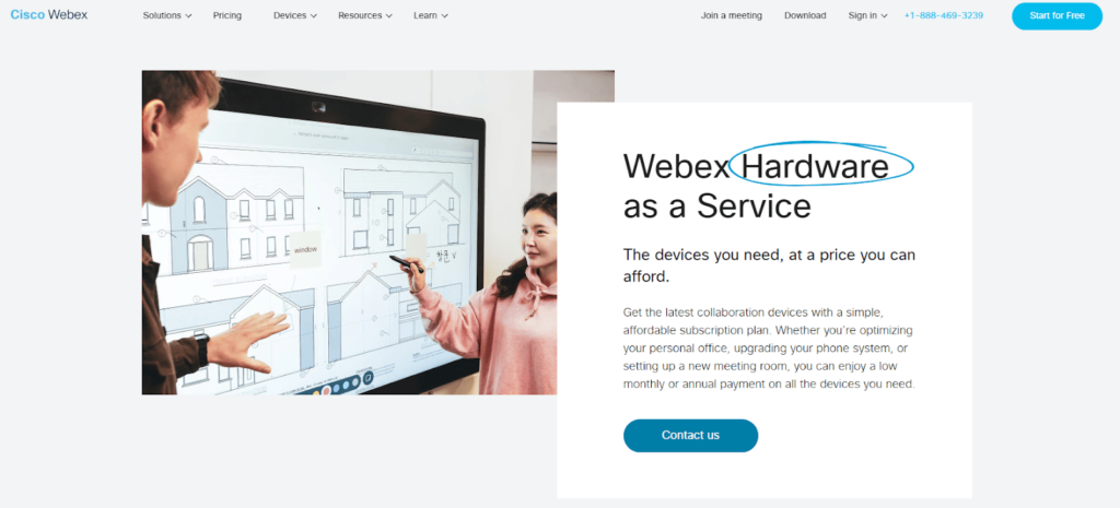 Webex website page that says "Webex Hardware as a Service"