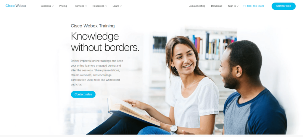 Cisco Webex Training page that says "Knowledge without borders."