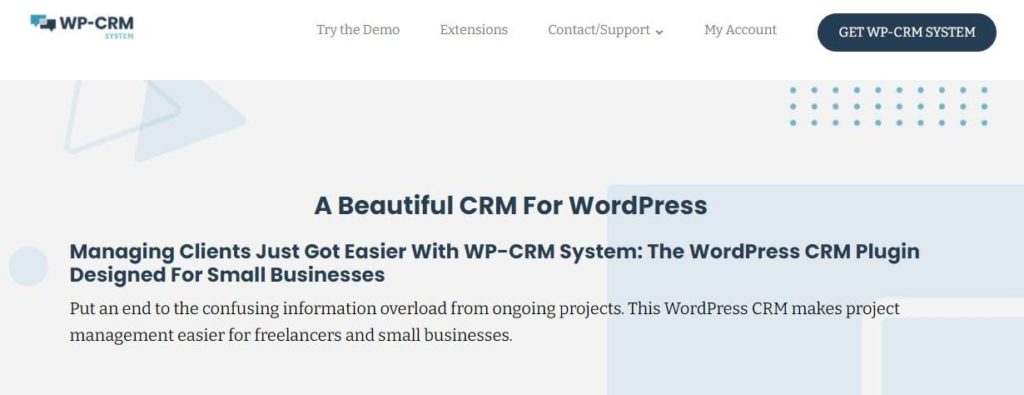 WP-CRM System homepage.