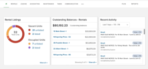 Buildium data dashboard screen.