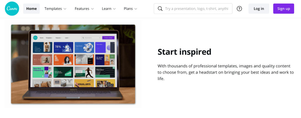 Canva homepage.