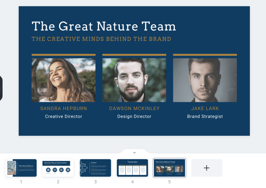 Canva brand identity template with upload images of faces feature.